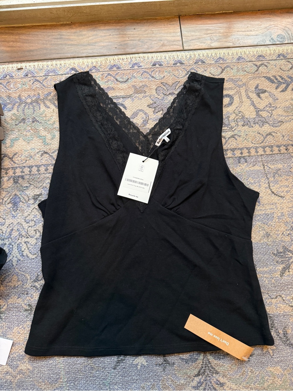 Black Lace-Trim V-Neck Tank Top - Reformation
